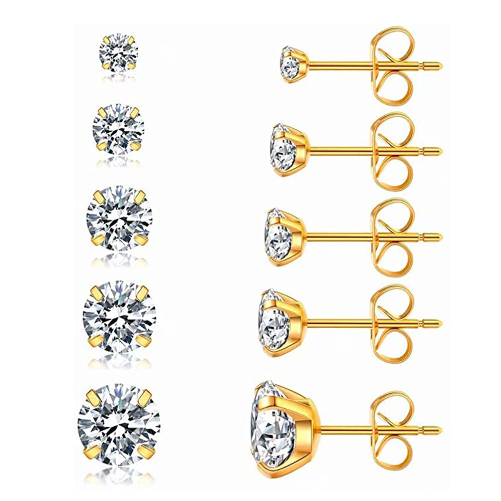Hypoallergenic Cubic Zirconia Stud Earrings Set – Silver, Gold & Rose Gold