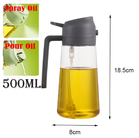 2 in 1 Oil Dispenser and Sprayer for Kitchen Utensils - Durable Material Black