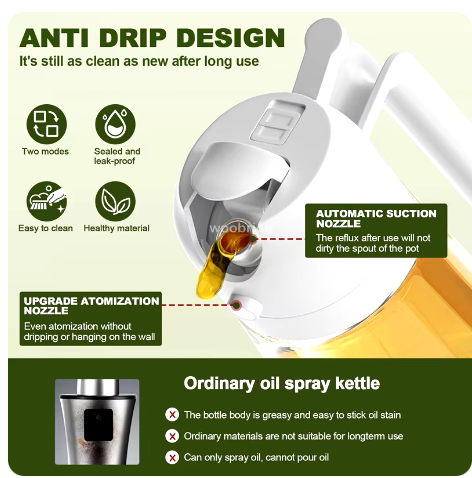 2 in 1 Oil Dispenser and Sprayer for Kitchen Utensils - Durable Material Black