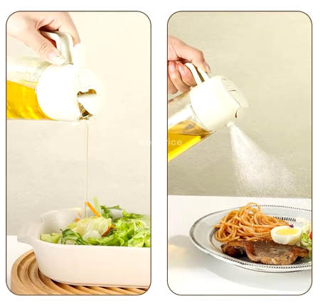 2 in 1 Oil Dispenser and Sprayer for Kitchen Utensils - Durable Material Black