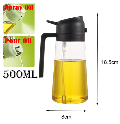 2 in 1 Oil Dispenser and Sprayer for Kitchen Utensils - Durable Material Black
