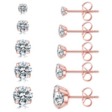 Hypoallergenic Cubic Zirconia Stud Earrings Set – Silver, Gold & Rose Gold
