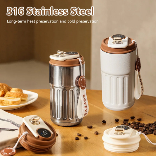 Smart Digital Temperature Bottle – 450ml Insulated Coffee Mug | Hot & Cold Thermos