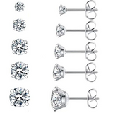 Hypoallergenic Cubic Zirconia Stud Earrings Set – Silver, Gold & Rose Gold