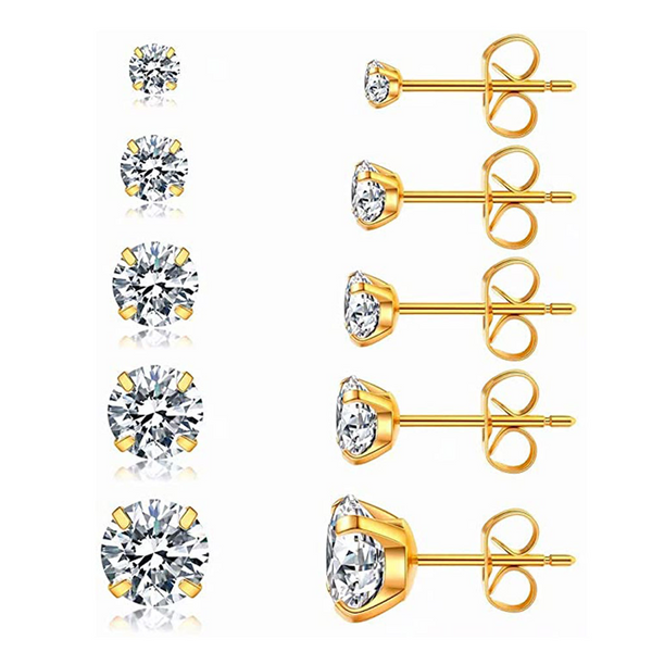 Hypoallergenic Cubic Zirconia Stud Earrings Set – Silver, Gold & Rose Gold
