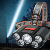 High-Quality 5 LED Rechargeable Flashlight with Built-in Battery  Strong Light Headlamp for Camping, Adventure, and Fishing