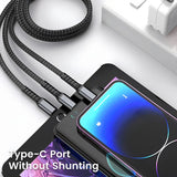 100W USB Charging Cable 3 In 1 Universal USB-C, Lightning, Micro USB