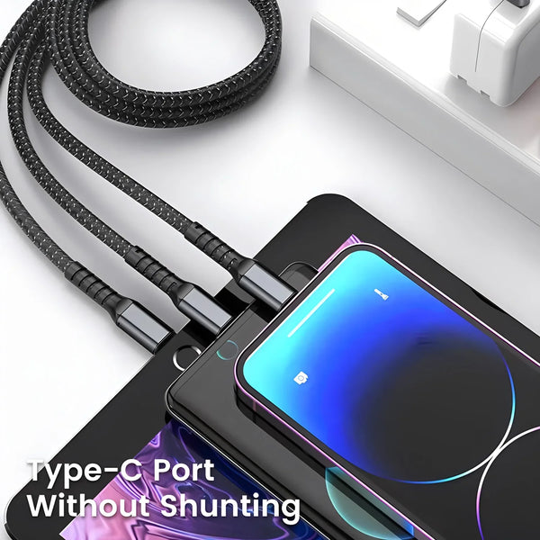 100W USB Charging Cable 3 In 1 Universal USB-C, Lightning, Micro USB