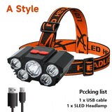 High-Quality 5 LED Rechargeable Flashlight with Built-in Battery  Strong Light Headlamp for Camping, Adventure, and Fishing