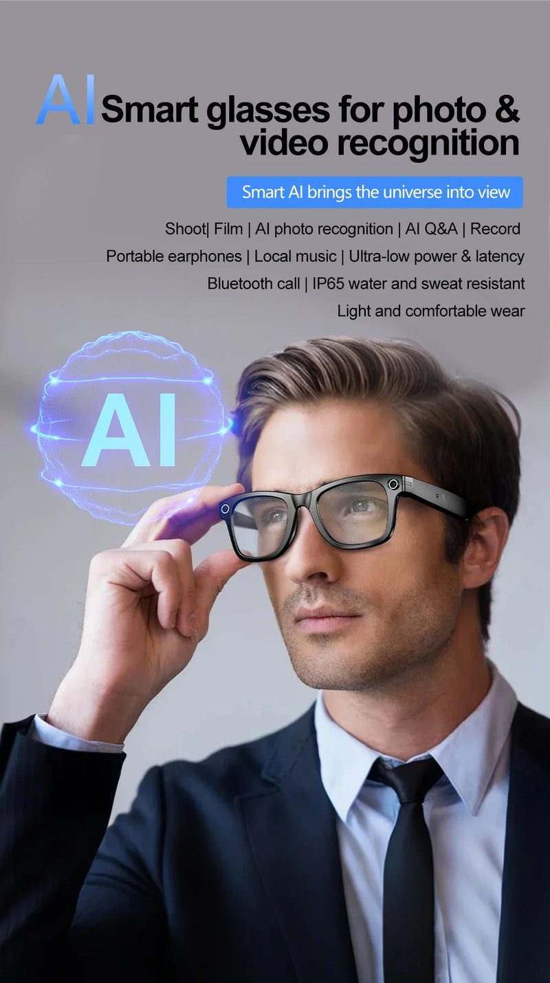 🕶️ Smart Glasses with Camera | AI-Powered Multifunction Wearable📸 Video & Photo Recording | 🎧 Bluetooth Calling | 🌐 AI Voice Translation | 💦 IP65 Waterproof