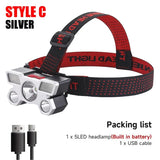 High-Quality 5 LED Rechargeable Flashlight with Built-in Battery  Strong Light Headlamp for Camping, Adventure, and Fishing