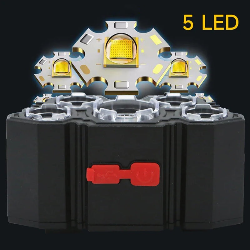High-Quality 5 LED Rechargeable Flashlight with Built-in Battery  Strong Light Headlamp for Camping, Adventure, and Fishing