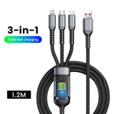 100W USB Charging Cable 3 In 1 Universal USB-C, Lightning, Micro USB