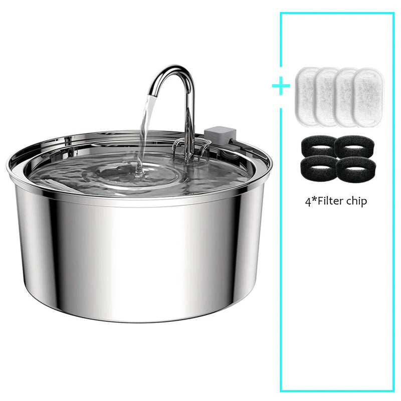 Stainless Steel Pet Water Feeder Cat Dog Automatic Filter Fountain