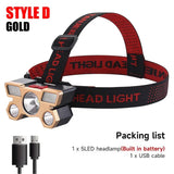High-Quality 5 LED Rechargeable Flashlight with Built-in Battery  Strong Light Headlamp for Camping, Adventure, and Fishing