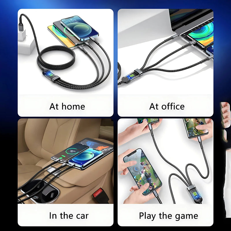 100W USB Charging Cable 3 In 1 Universal USB-C, Lightning, Micro USB