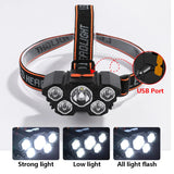 High-Quality 5 LED Rechargeable Flashlight with Built-in Battery  Strong Light Headlamp for Camping, Adventure, and Fishing