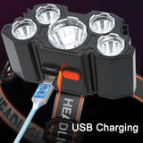 High-Quality 5 LED Rechargeable Flashlight with Built-in Battery  Strong Light Headlamp for Camping, Adventure, and Fishing