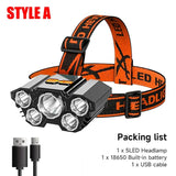 High-Quality 5 LED Rechargeable Flashlight with Built-in Battery  Strong Light Headlamp for Camping, Adventure, and Fishing
