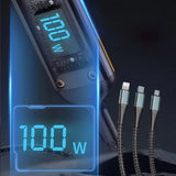 100W USB Charging Cable 3 In 1 Universal USB-C, Lightning, Micro USB