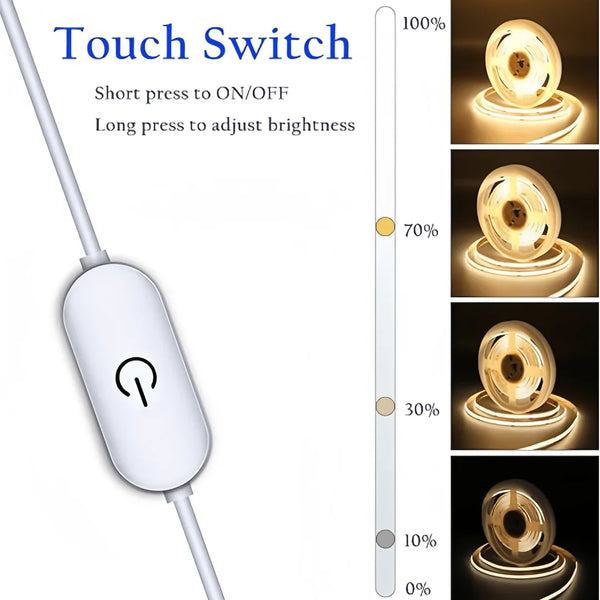 5V USB LED COB Touch Dimmer Light Strip - Flexible Diode Tape